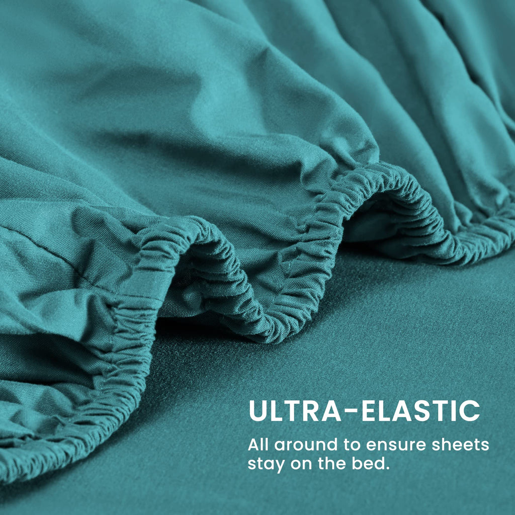 Sleep Zone Nanotex Super Soft Cooling King Bed Sheets Set 4 Piece - Easy Care Fitted Flat Sheet & Pillowcase Sets - Wrinkle Free, Fade Resistant, Deep Pocket 16' (Teal, King)