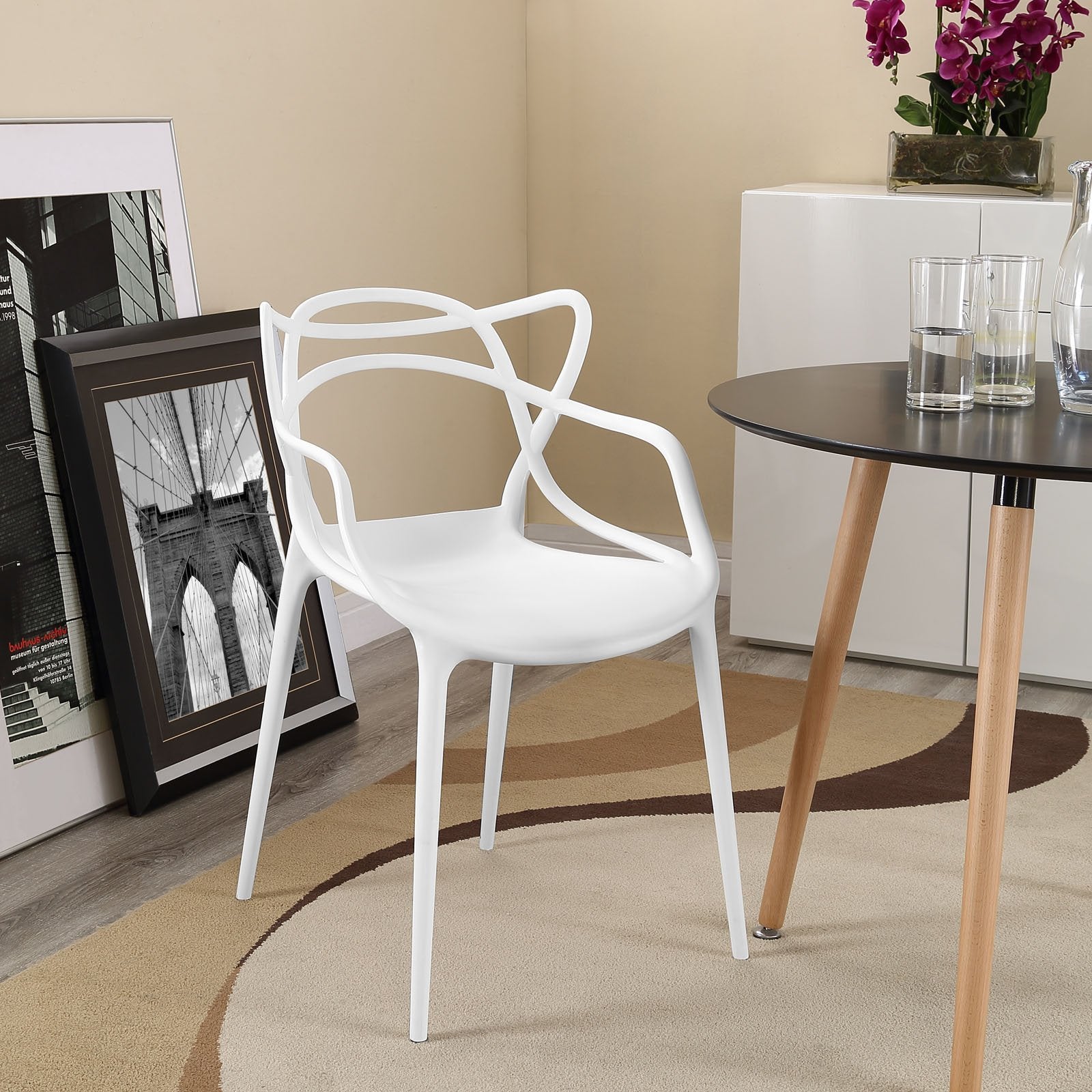 Modway Entangled Dining Armchair - White Polypropylene, Fully Assembled, Model EEI-1458-WHI
