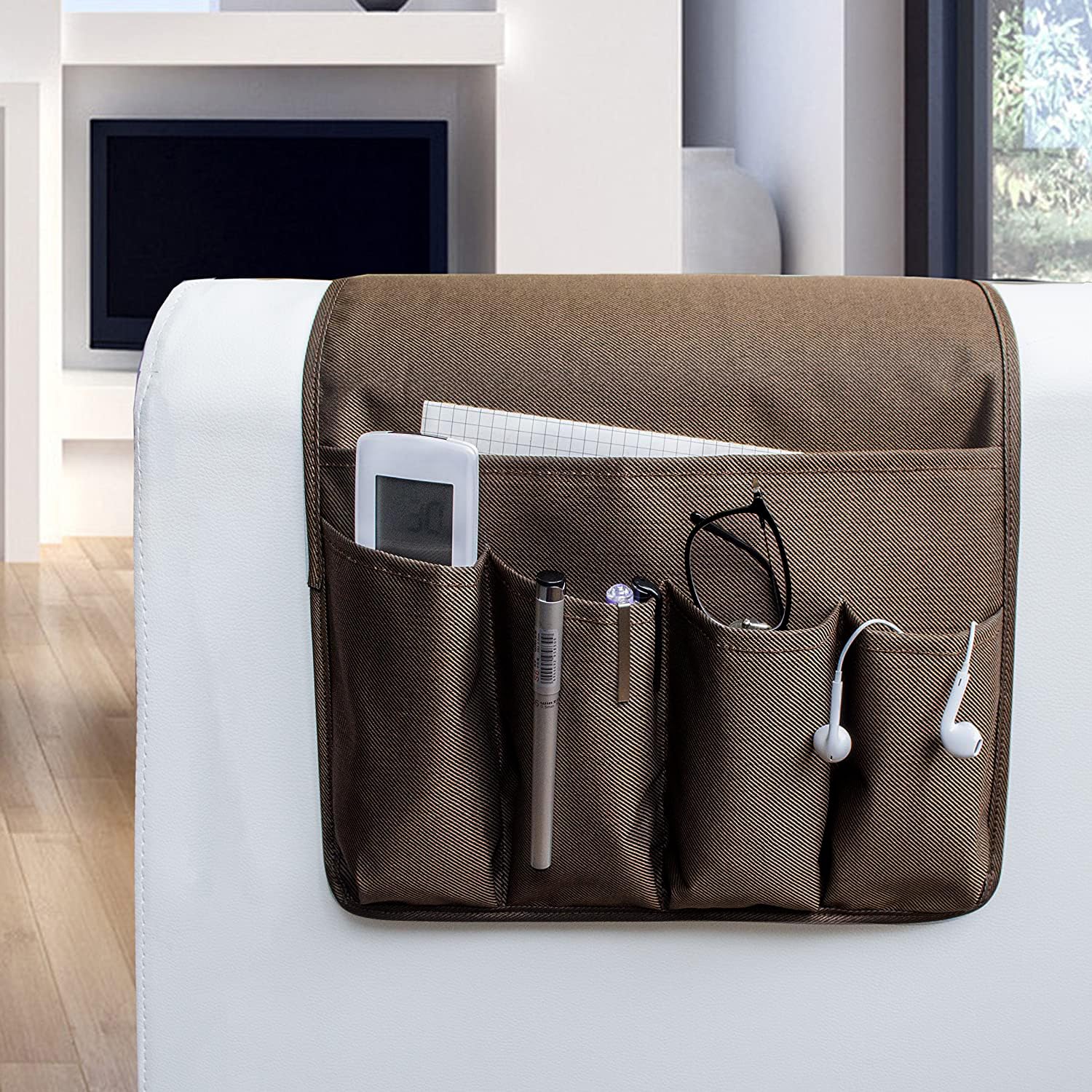 MDSTOP 5 Pockets Remote Control Holder, Magazine Rack, Space Saver Organizer, Draped Over Sofa, Couch, Recliner Armrest