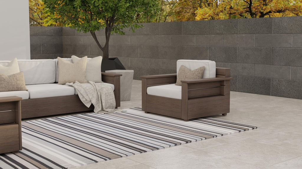 Mad Mats Geometric Outdoor Rug, Reversible Plastic Mat (5' X 8', Stripes - Cool Grey)