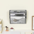Easypag 3 Pocket Wall Mounted File Organizer Vertical Hanging File Folders Holder Paper Rack For Office Home,Silver