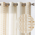 jinchan Boho Curtains Embroidered Linen Blend Window Curtains for Bedroom Geometry Grommet Bohemian Window Drapes Set for Living