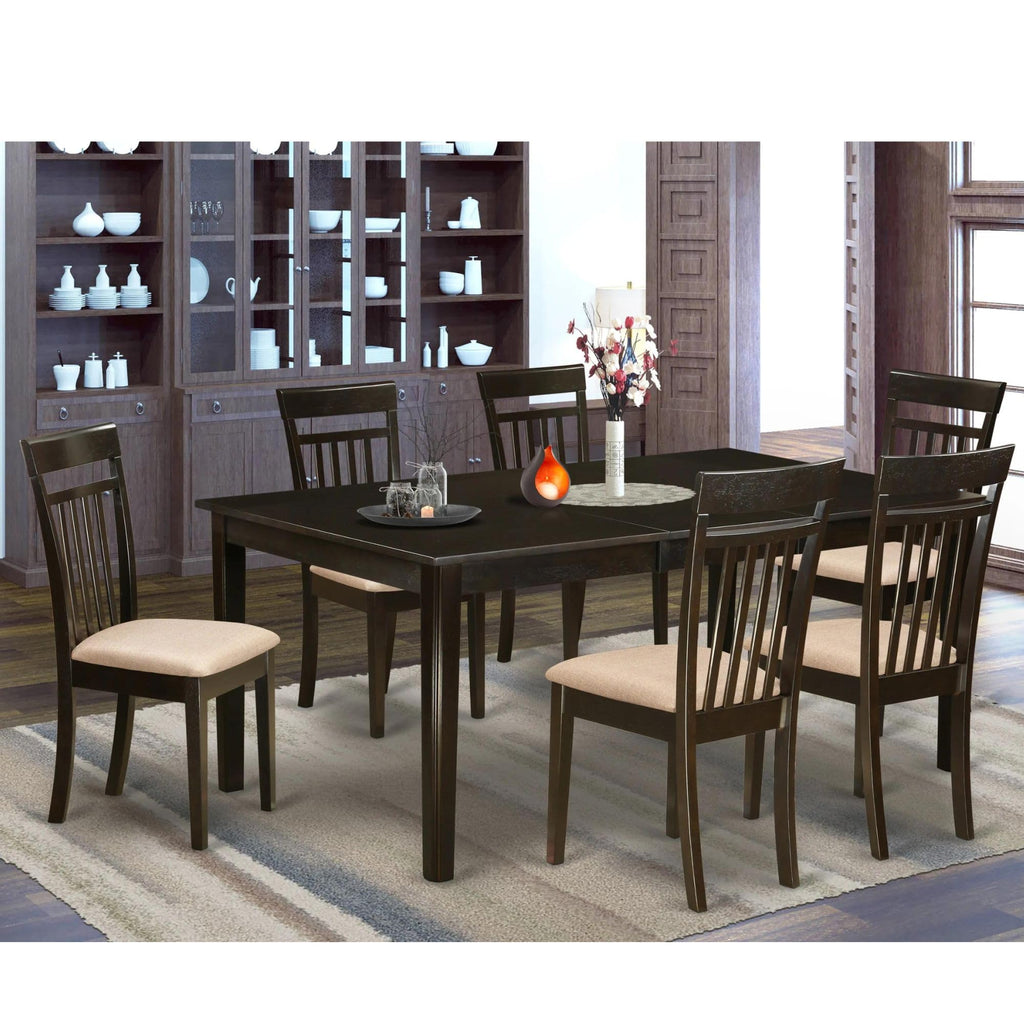 East West Furniture Henley 7 Piece Modern Set Consist of a Rectangle Wooden Table with Pedestal and 6 Linen Fabric Dining Room Chairs, 42x72 Inch, HECA7-CAP-C