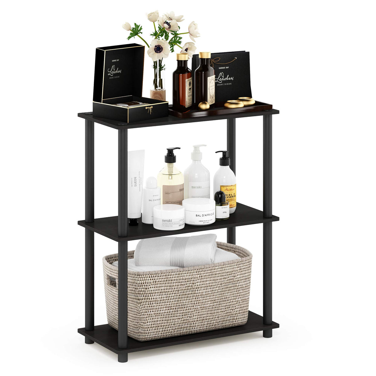 Furinno Turnntube Display Rack, 3Tier Single, Espresso/Black