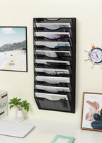 Easypag Hanging Wall File Organizer 10 Tier Mesh Office Mail Paper Organization Hanging File Folder Holder Magazine Rack Bin Wit
