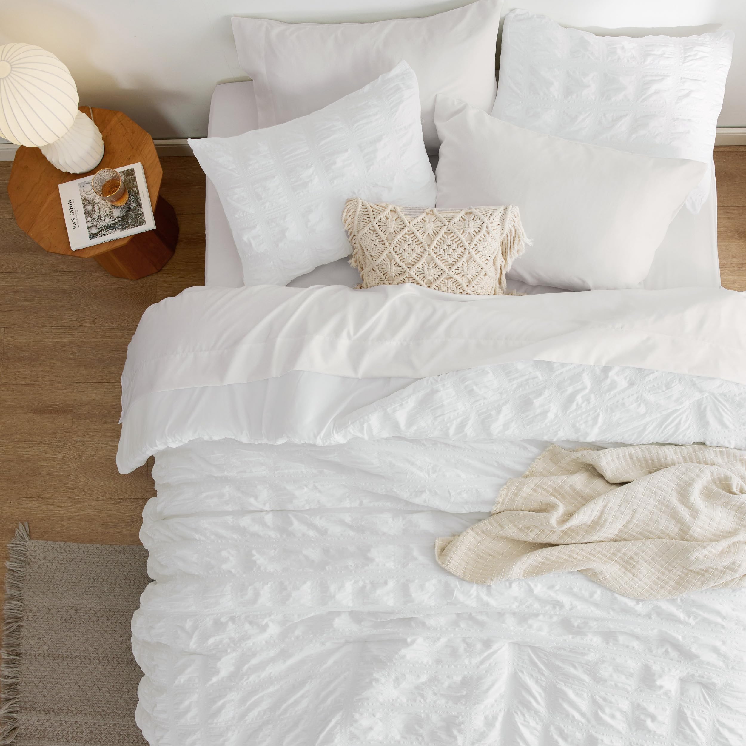 Bedsure Bed In A Bag Queen - Queen Comforter Set 7 Pieces Plaid Seersucker Bedding Set, Soft Lightweight Down Alternative Comfor