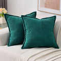 Haussy Teal Throw Pillow Covers 22X22 Inch Set Of 2, Soft Corduroy Solid Striped,Square Decorative Cushion Case,Winter Home Deco