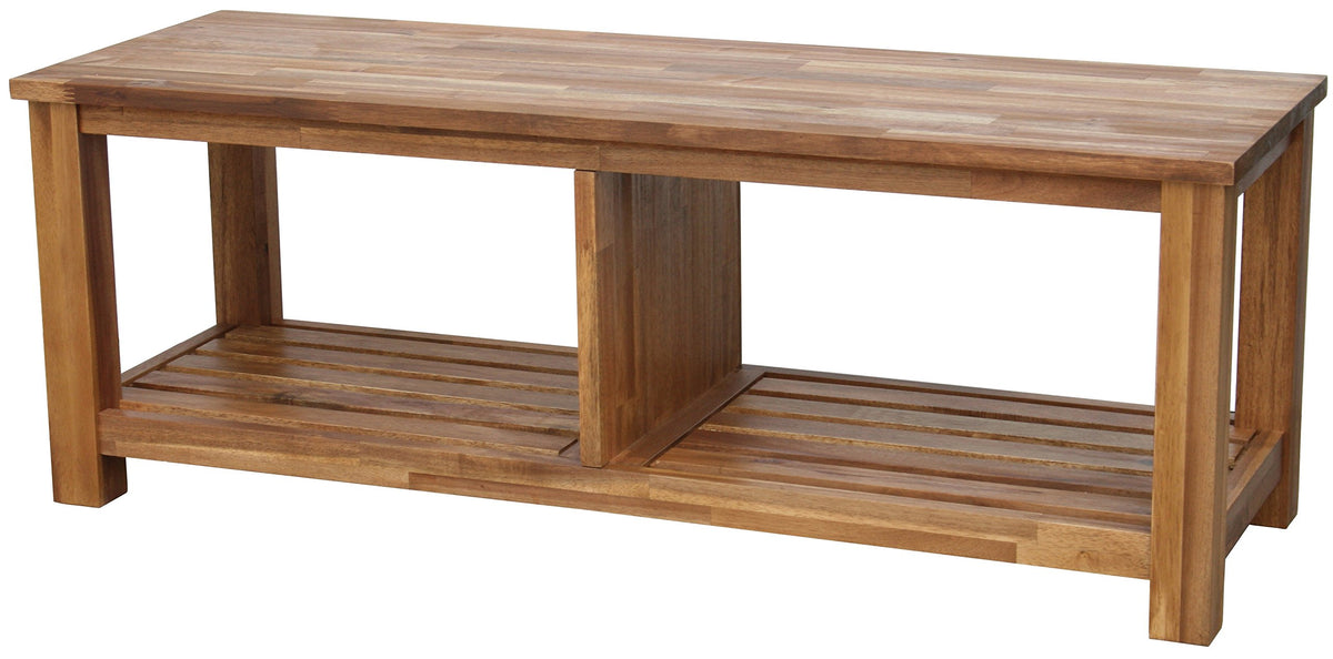 New Pacific Direct Tiburon Tv Bench ,Solid Acacia Wood,Amber Brown