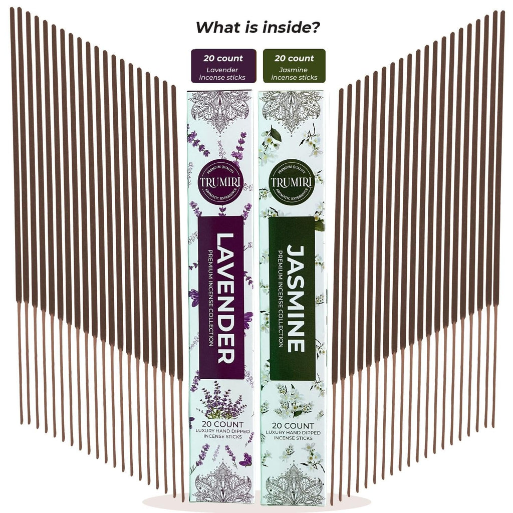 Trumiri Incense Sticks - Combo Pack Of 40 Insence-Sticks - 20 Lavender + 20 Jasmine - Insenses - Insents - Incents - Inscense -