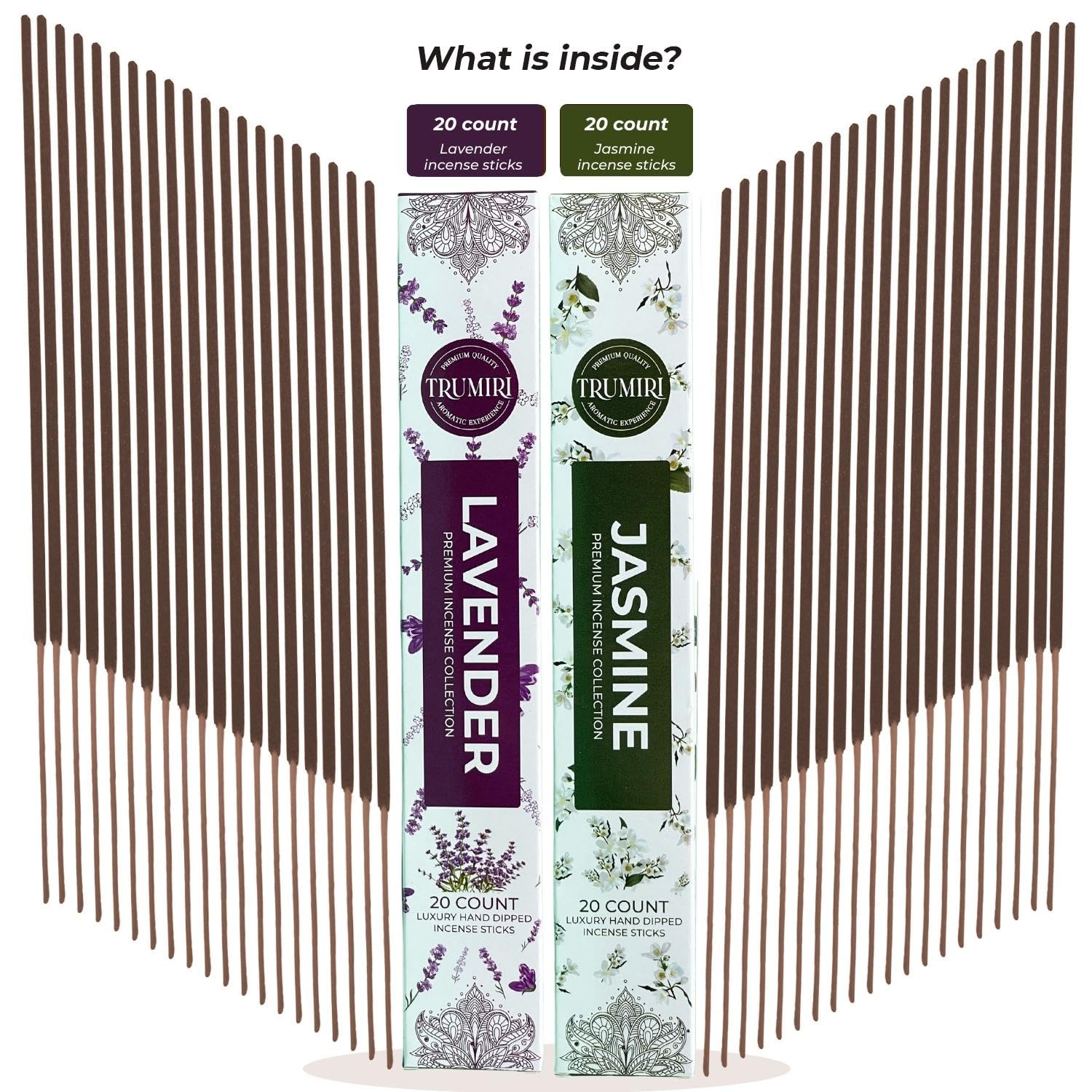 Trumiri Incense Sticks - Combo Pack Of 40 Insence-Sticks - 20 Lavender + 20 Jasmine - Insenses - Insents - Incents - Inscense -