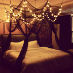8 Corner Bed Canopy With 100 Led Star String Lights Battery Operated, Bed Netting Unique Style 4 Door Square Canopy Bed Curtains