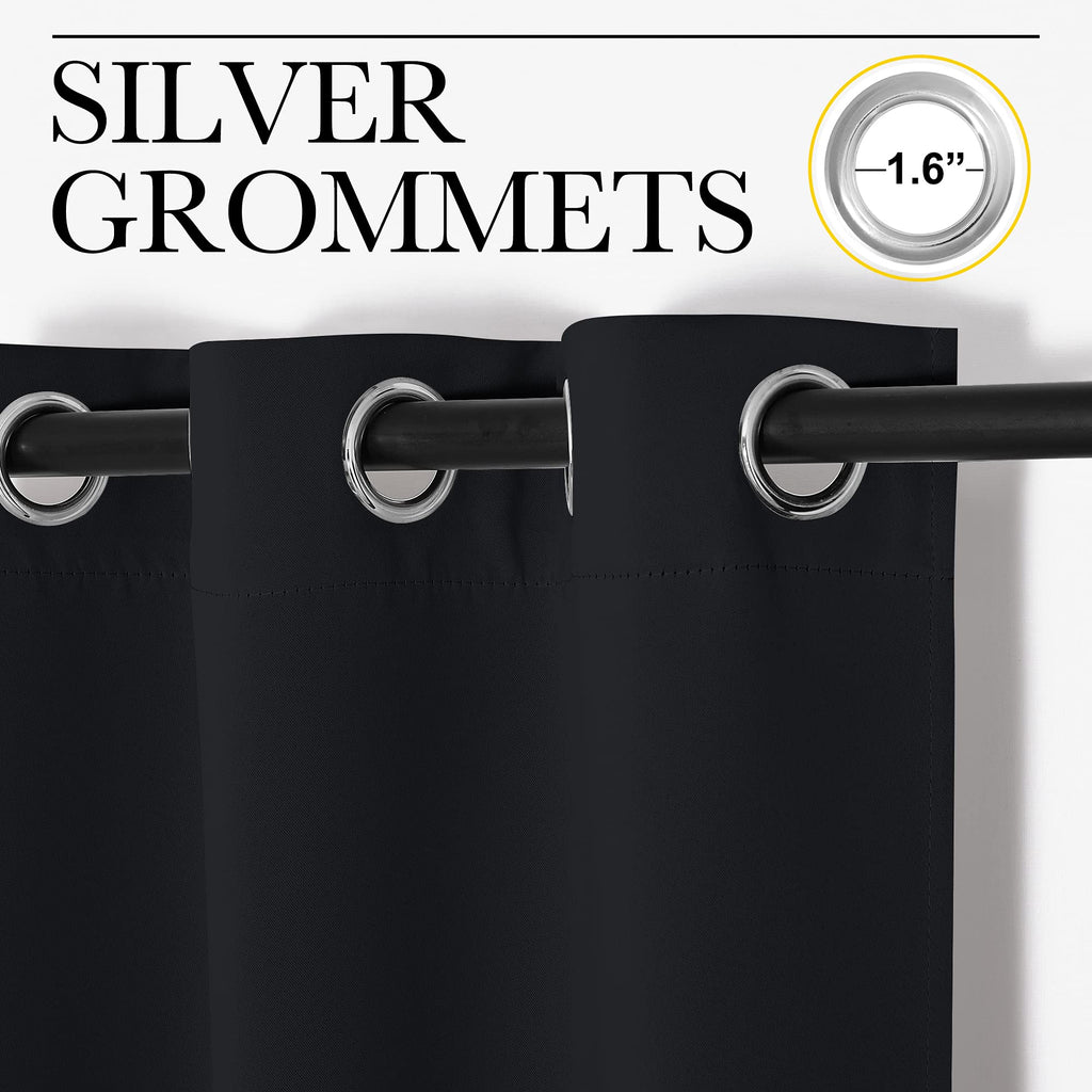 Nicetown Halloween Bathroom Blackout Curtains And Drapes, Black Solid Thermal Insulated Grommet Blackout Drapery Panels For Wind