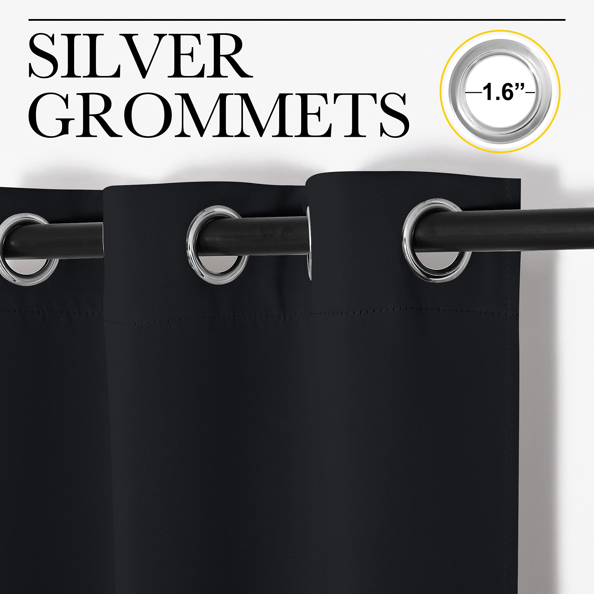 Nicetown Halloween Bathroom Blackout Curtains And Drapes, Black Solid Thermal Insulated Grommet Blackout Drapery Panels For Wind