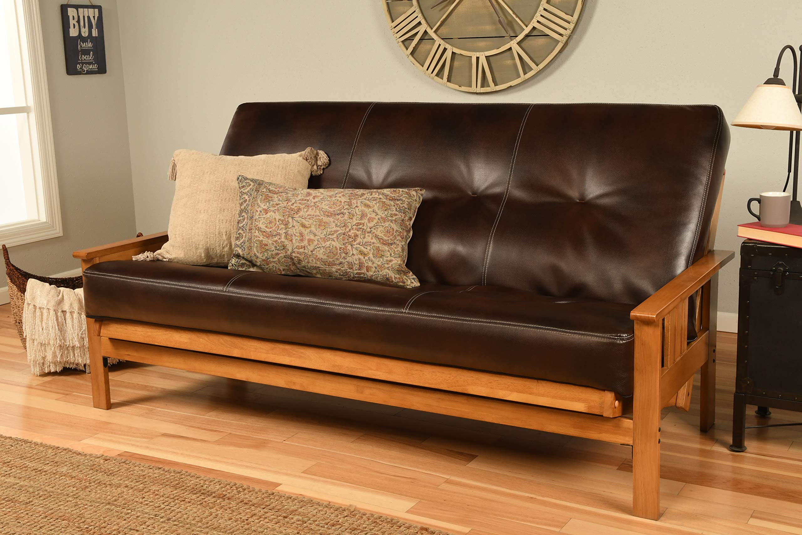 Kodiak Furniture Monterey Futon Set, No Drawers, With Butternut Base And Oregon Trail Java Mattress