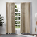 TWOPAGES Double Layer Lined Curtain Taupe Grey Linen Blend Light Filtering Pinch Pleat Curtain for Kitchen, Room Darkening Windo