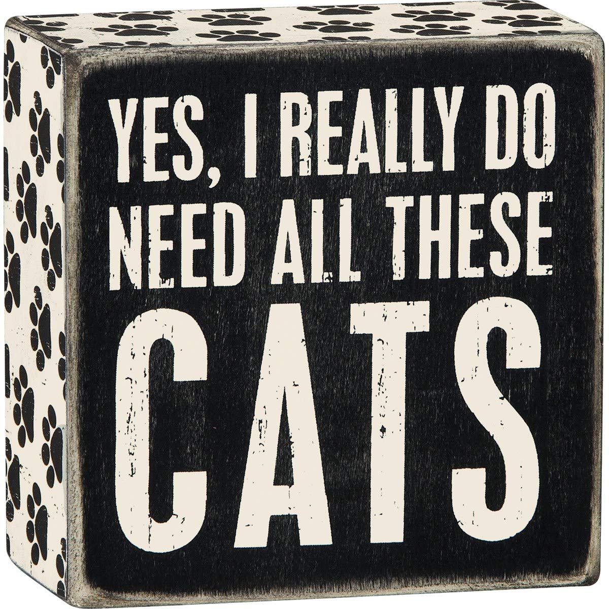 Primitives by Kathy Word Box Sign, 4 Square, Yes, Cats