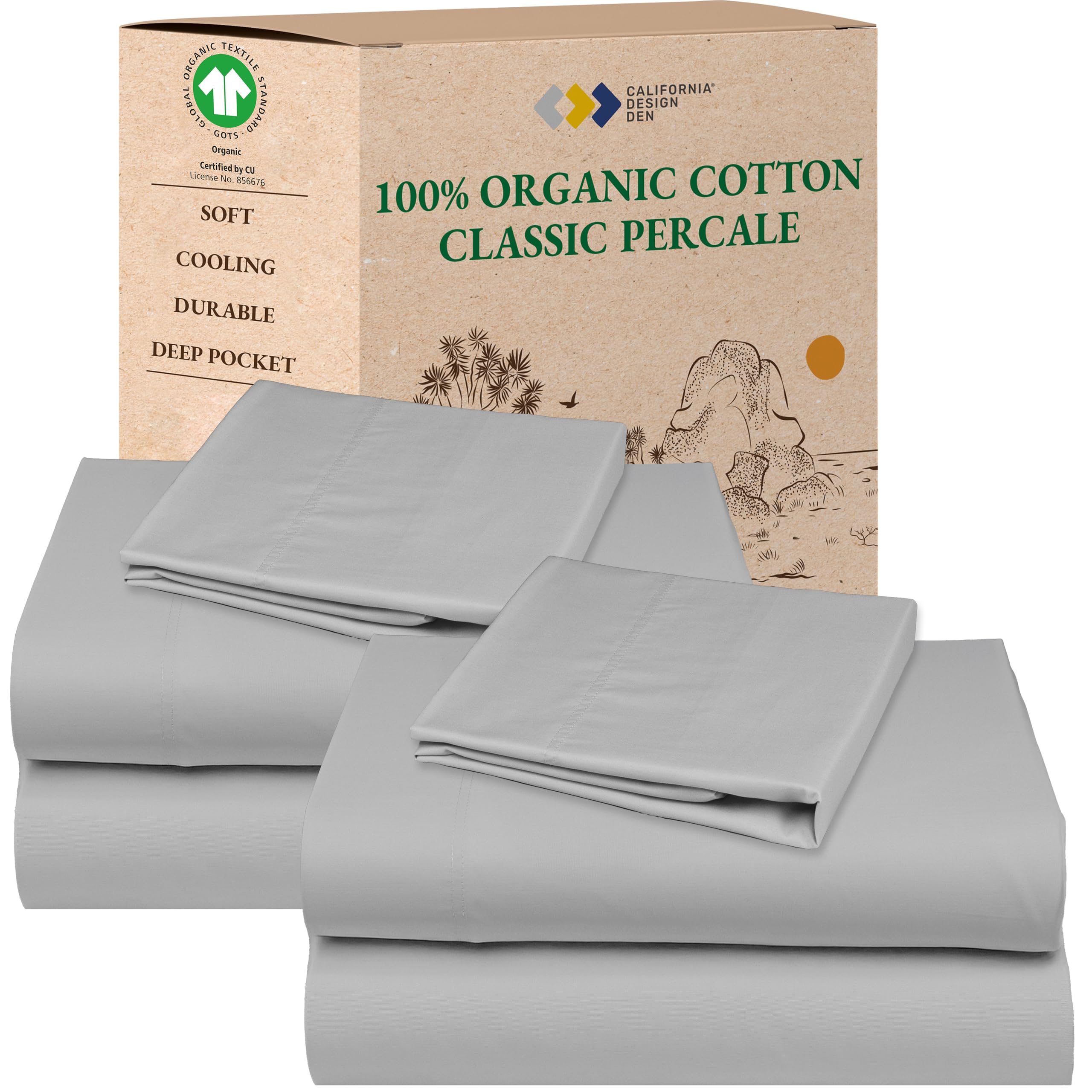 California Design Den 2-Pack Twin XL Sheets Set - 100% Organic Cotton Percale Sheets, Deep Pockets, Crisp, Breathable and Lightw