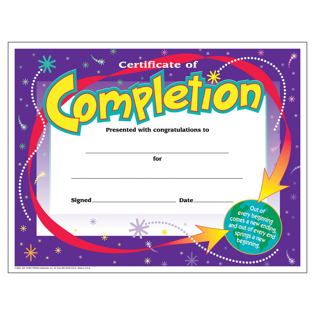 Trend Enterprises, Inc. Certificate Of Completion Colorful Classics Cert'S., 30 Ct