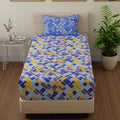 Huesland By Ahmedabad Cotton 144 Tc Bedsheet For Single Bed With 1 Pillow Cover | Blue, Yellow & Purple