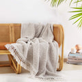 Ultra Soft Cozy Sherpa Throw Blanket with Tassel, Light Weight Warm Decorative 2 Tones Ombre Light Brown Pattern Reversible Boho