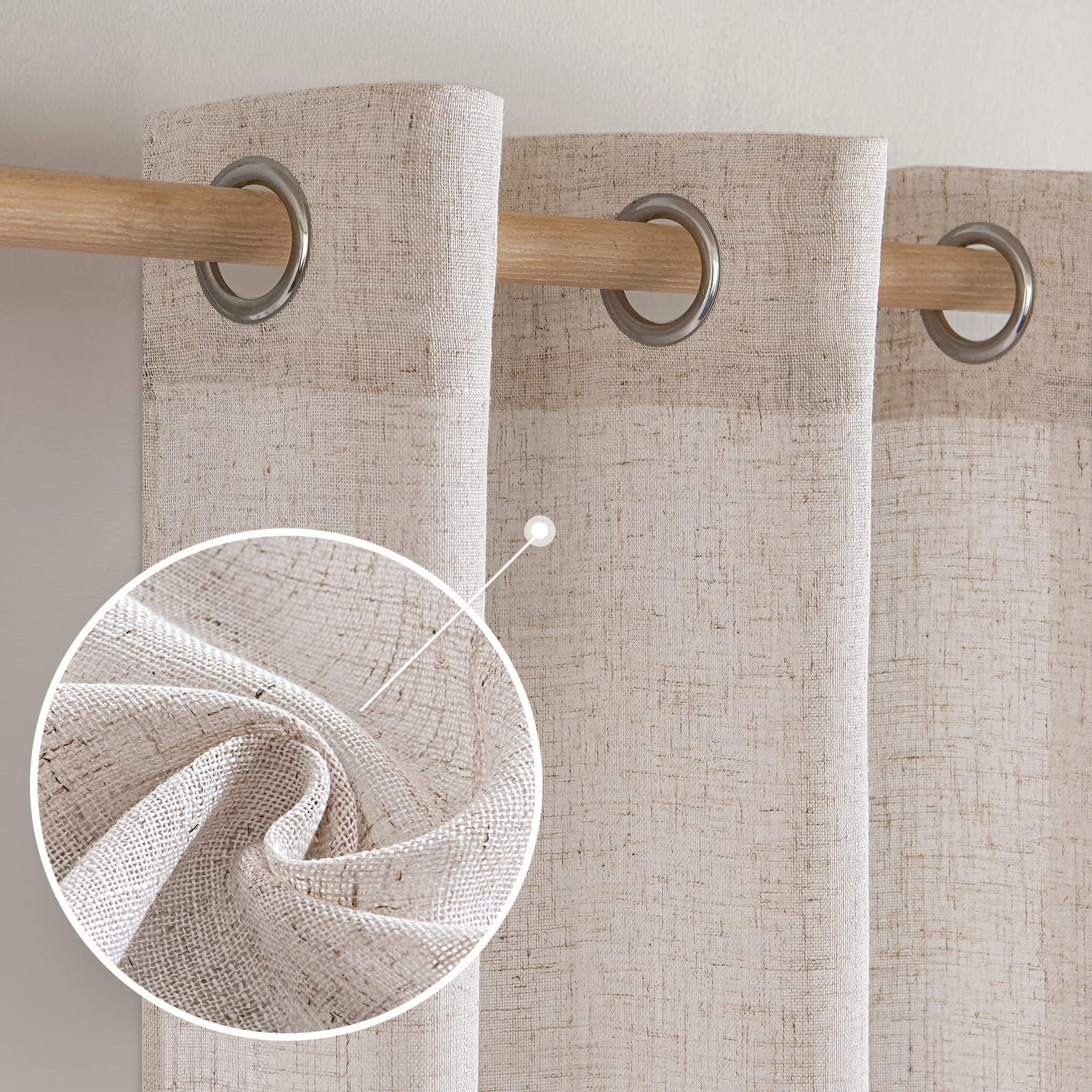 MIULEE Natural White Linen Curtains 84 Inch Length 2 Panels for Bedroom Living Room, Soft Thick Linen Textured Window Drapes Sem