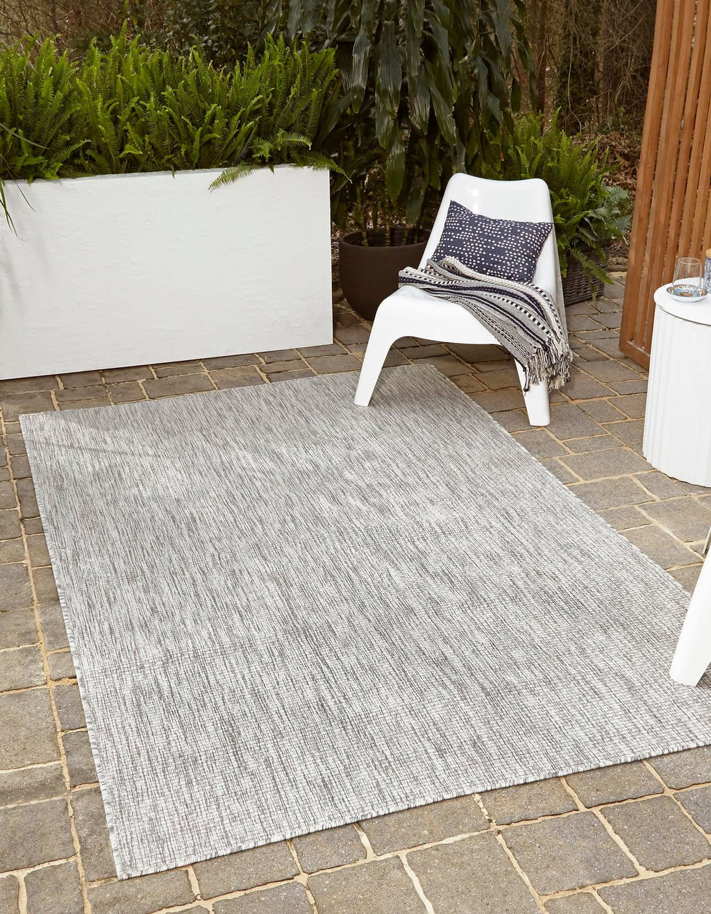 Unique Loom Collection Casual Transitional Solid Heathered Indoor/Outdoor Flatweave Area Rug (9' X 12' Rectangle, Light Gray/Ivo