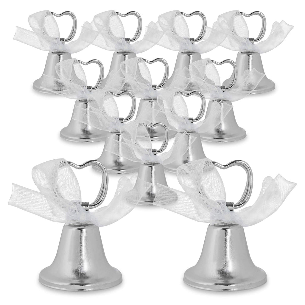 Silver Bell Place Card Holders for Table Numbers, Restaurant Menu, Weddings, Party Decoration (12 Pack)