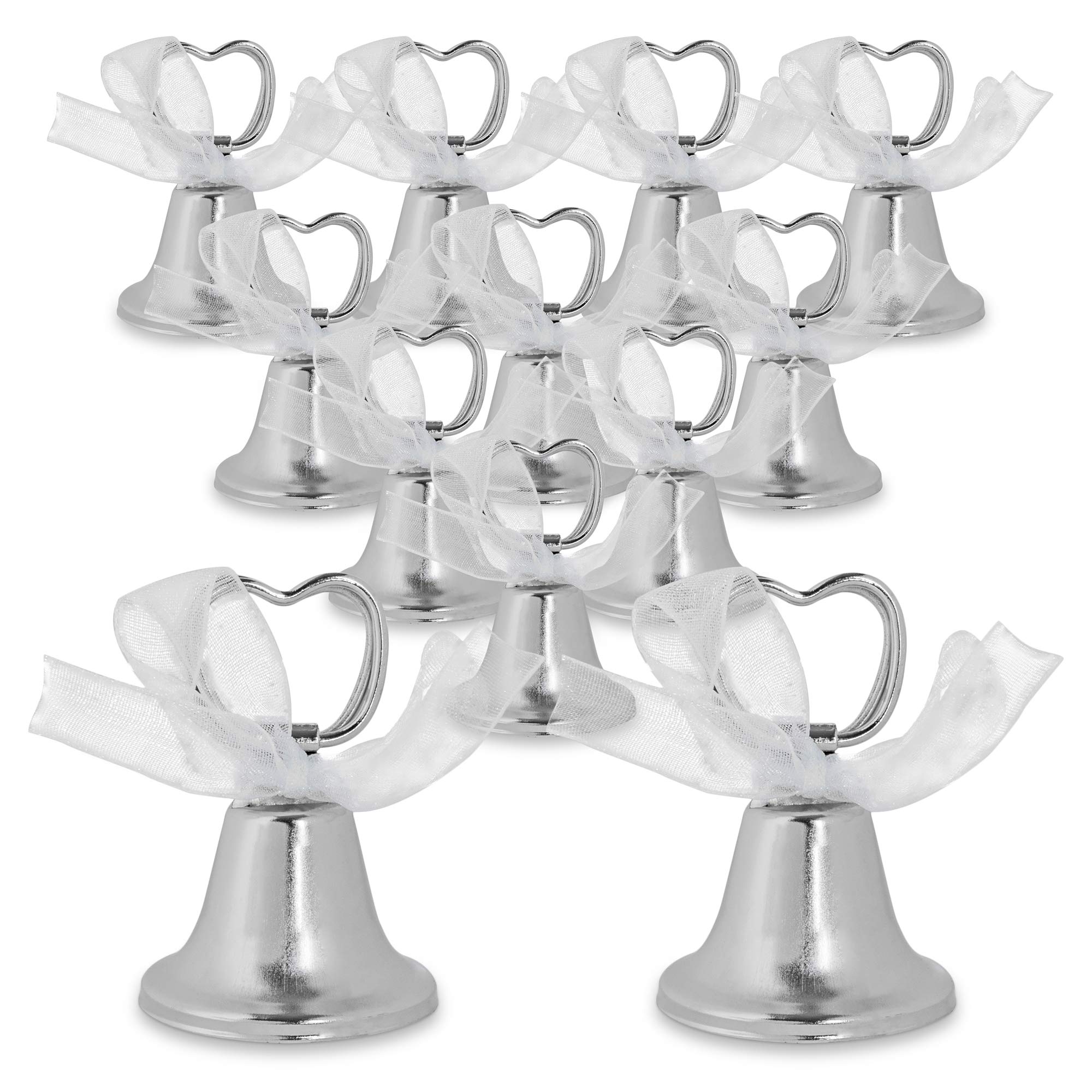 Silver Bell Place Card Holders for Table Numbers, Restaurant Menu, Weddings, Party Decoration (12 Pack)
