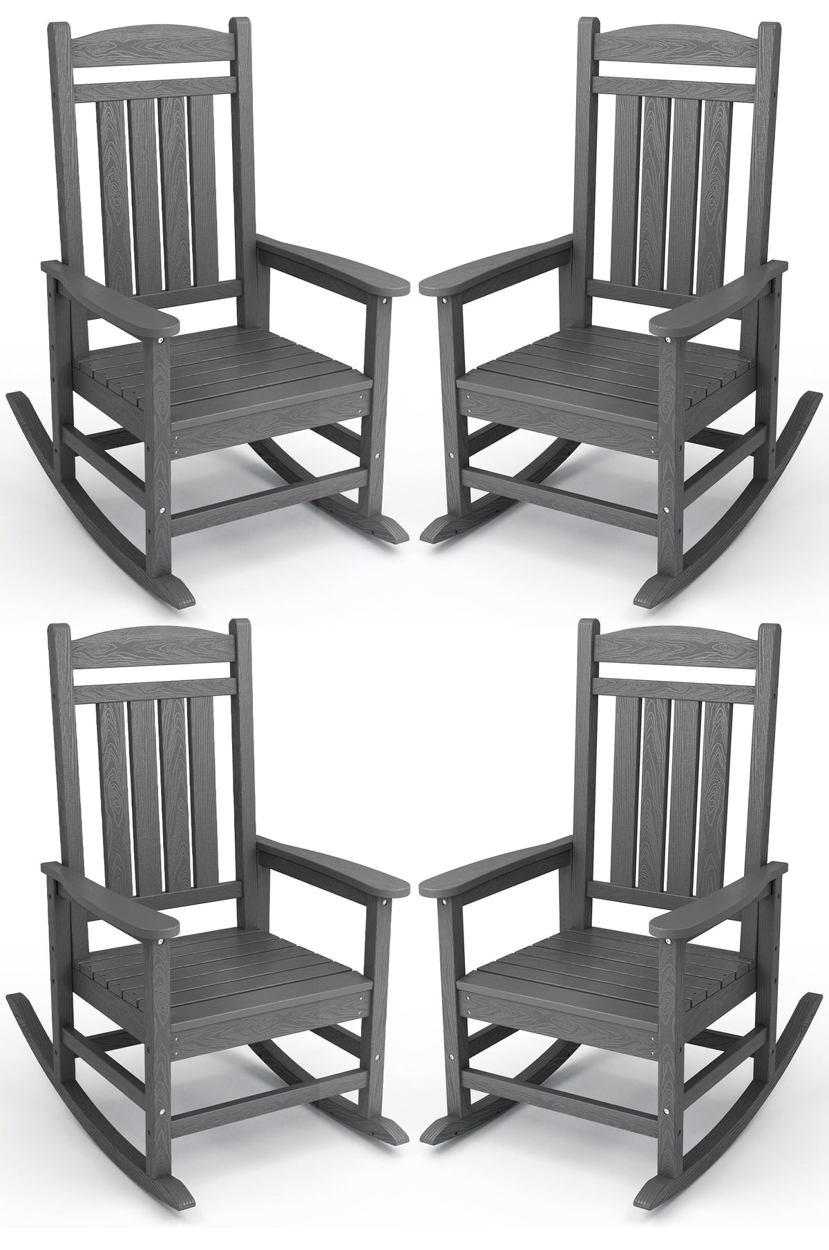 KINGYES HDPE Patio Rocking Chair Set of 4, Outdoor Rocking Chairs Porch Rocker for Adults, Grey