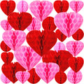 Yexiya 36 Pcs Valentine Heart Honeycomb Decorations Pom Poms Honeycomb Ball Paper Decorations Heart Tissue Paper for Valentine's