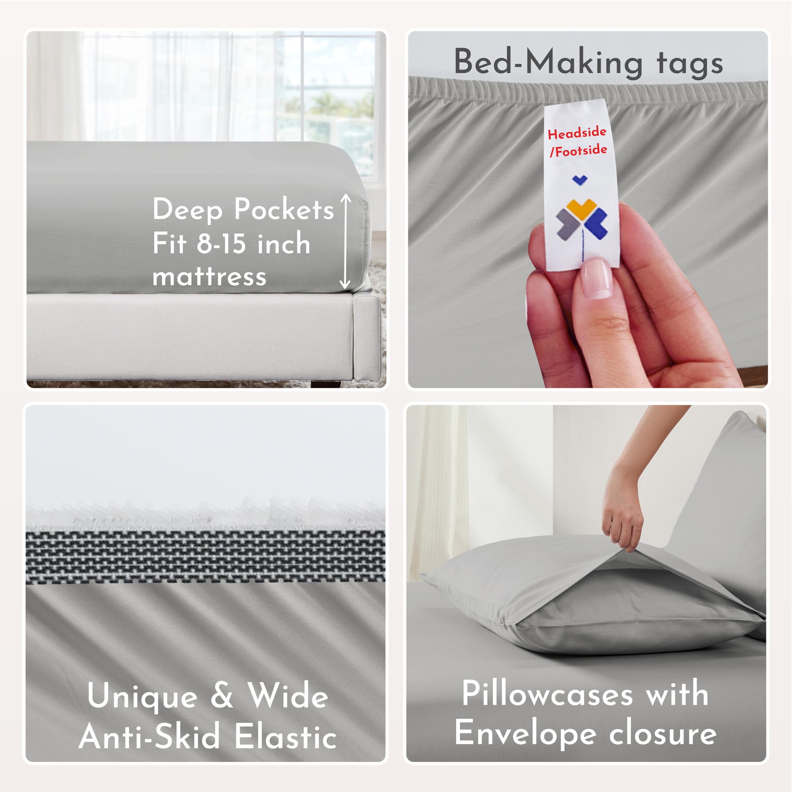 California Design Den Percale Full Size Sheet Set, Deep Pocket 100% Organic Cotton Sheets, Gots Certified, Soft, Breathable & Cooling Sheets Full Size Bed, Light Grey Sheets