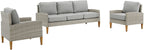 Crosley Furniture Capella 3-Piece Outdoor Sofa Patio Furniture Set, Wicker Conversation Sets For Porch, Acorn With Gray Cushions