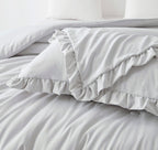Chezmoi Collection Nora 3-Piece Ruffled Edge Trim Soft Washed Microfiber Comforter Set (Oversized Queen, Light Gray)