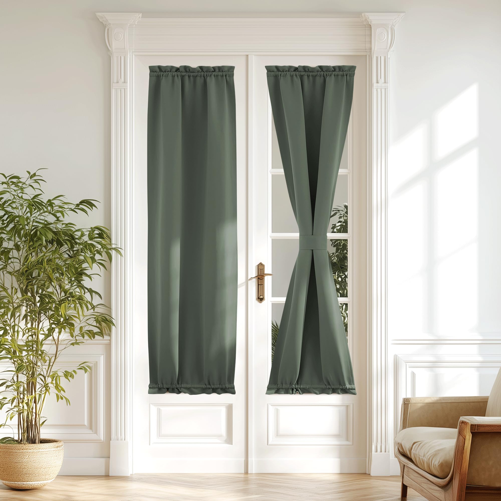 NICETOWN French Door Curtain - Privacy Blackout Curtains, 20 x 72 inch Long Room Darkening Curtains for Glass Door, Thermal Insu
