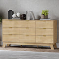 BORNOON Fluted 9 Drawer Dresser, 57.1  Wide Modern Boho Chest of Drawers, Wooden Storage Dresser TV Stand for Bedroom, Living Ro