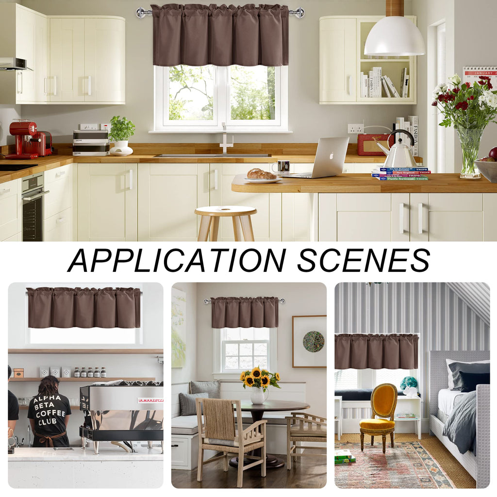 Dwcn Brown Valance Curtains For Living Room, Kitchen Valance Solid Short Topper, Bathroom/Basement Window Curtains, 1 Panel, 42