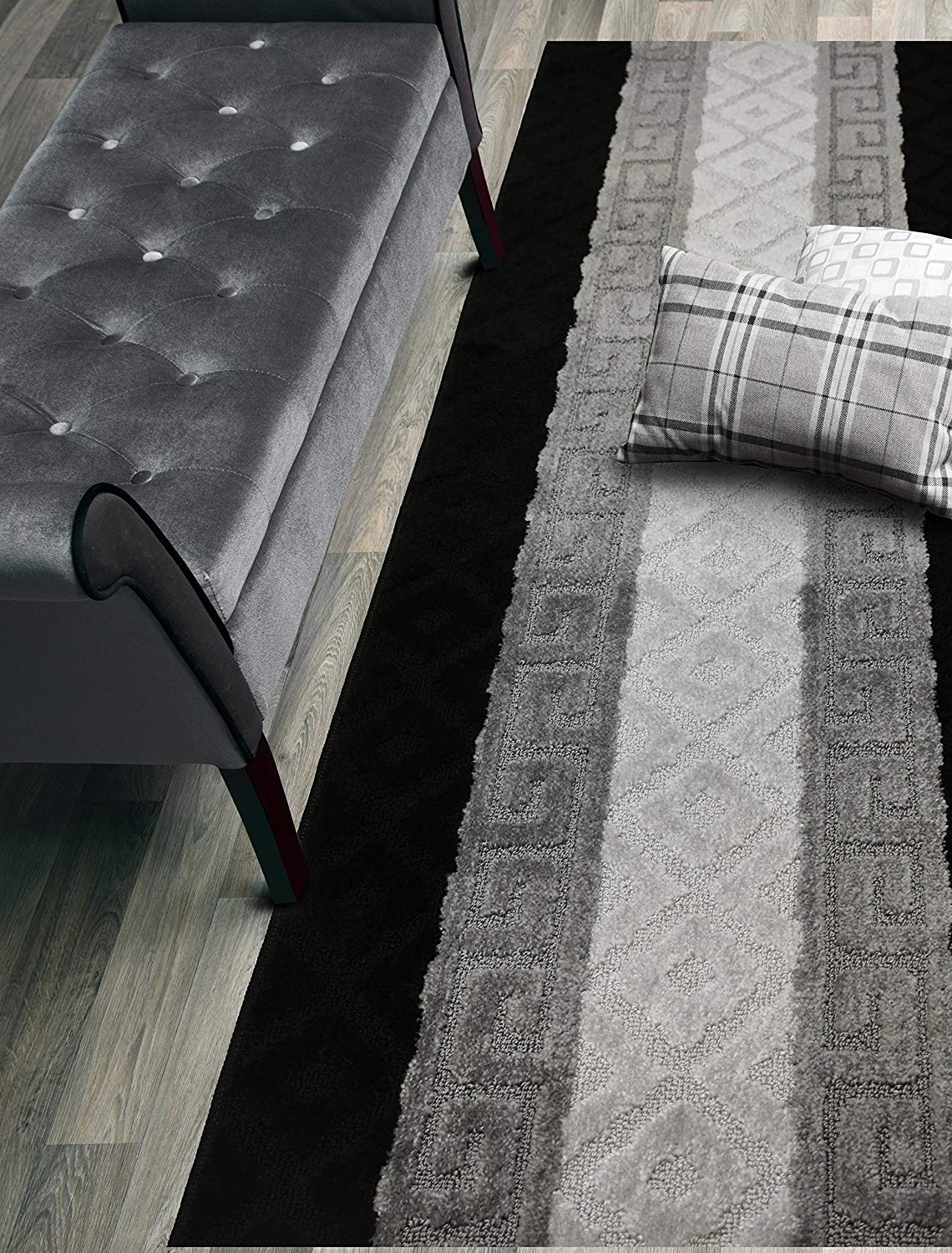 ORFA HOME Custom Size Hallway Runner Rug, Slip Resistant, 26 Inch Wide X Your Choice of Length, Meander Black, 26 Inch X 7 feet