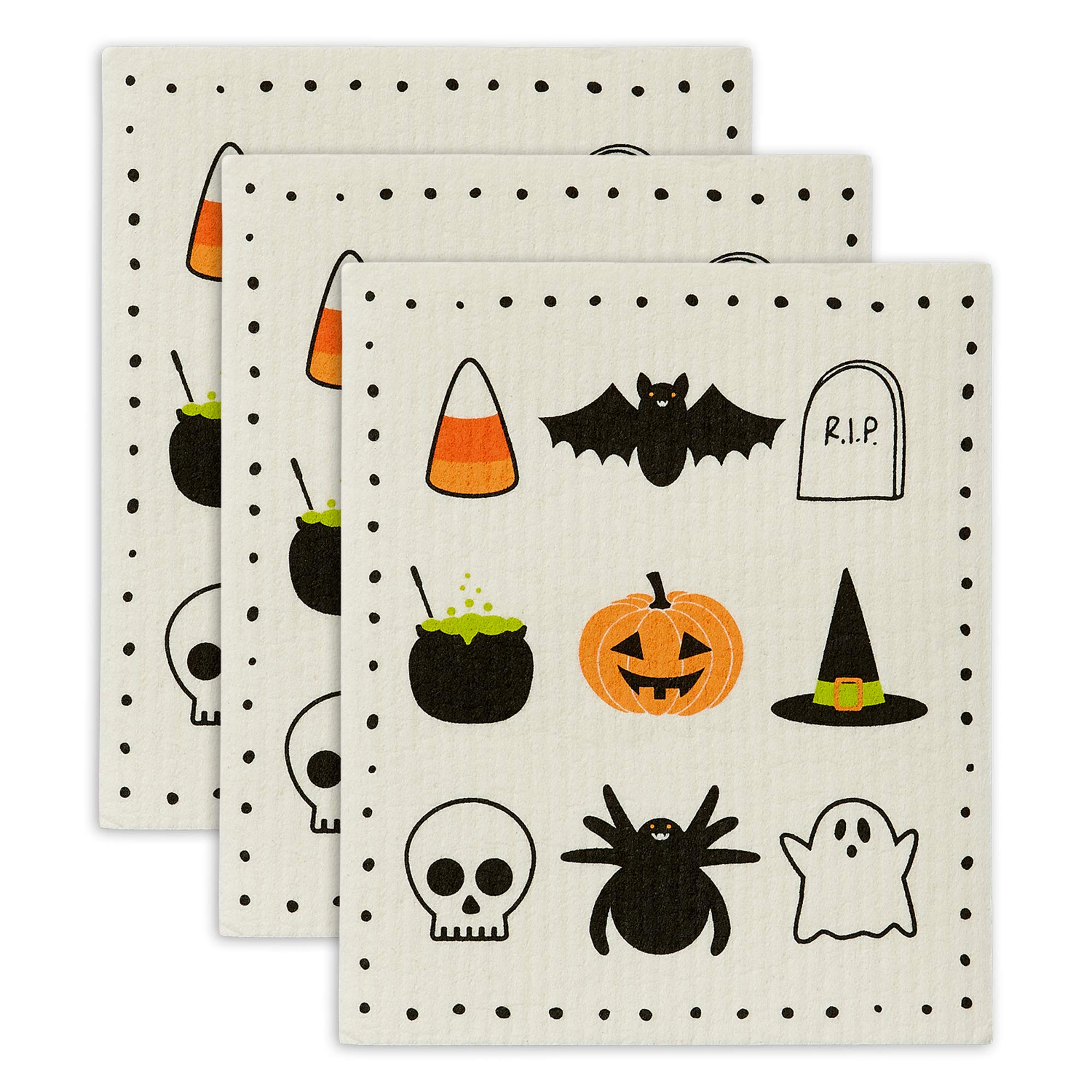 DII Swedish Dishcloths for Kitchen & Cleaning, Reusable, Machine Washable & Dishwasher Safe, Biodegradable, 7.75 x 6.75, Spooky,