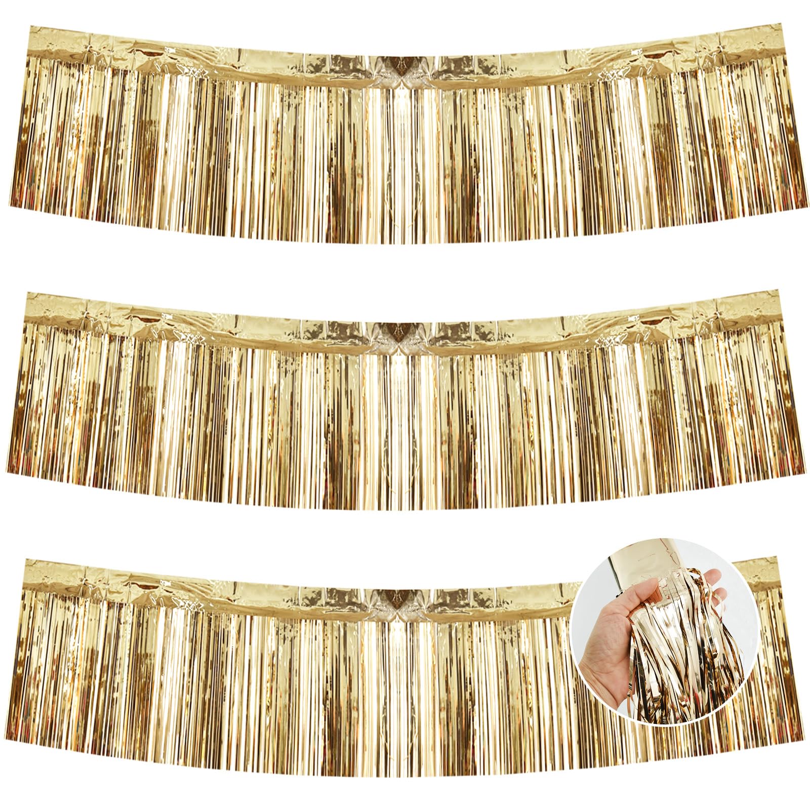 BEISHIDA 3 Packs Metallic Foil Fringe Garland Champagne Wall Hanging Tinsel Fringe Banners for Car Floats Bridal Shower Wedding 