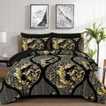 Anibedding Black Gold Comforter Set King Size, 7 Pieces Bohemian Damask Comforter Set Soft Lightweight Microfiber Bedding Set Fo