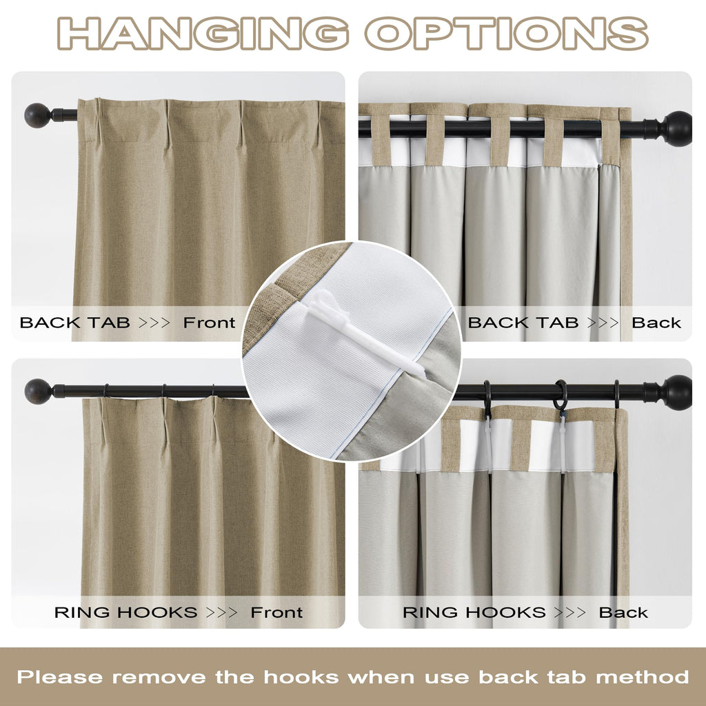 Dualife Luxury Blackout Curtains For Bedroom 96 Inches Long Taupe, Pinch Pleated Linen Blend Farmhouse 100% Blackout Thermal Ins