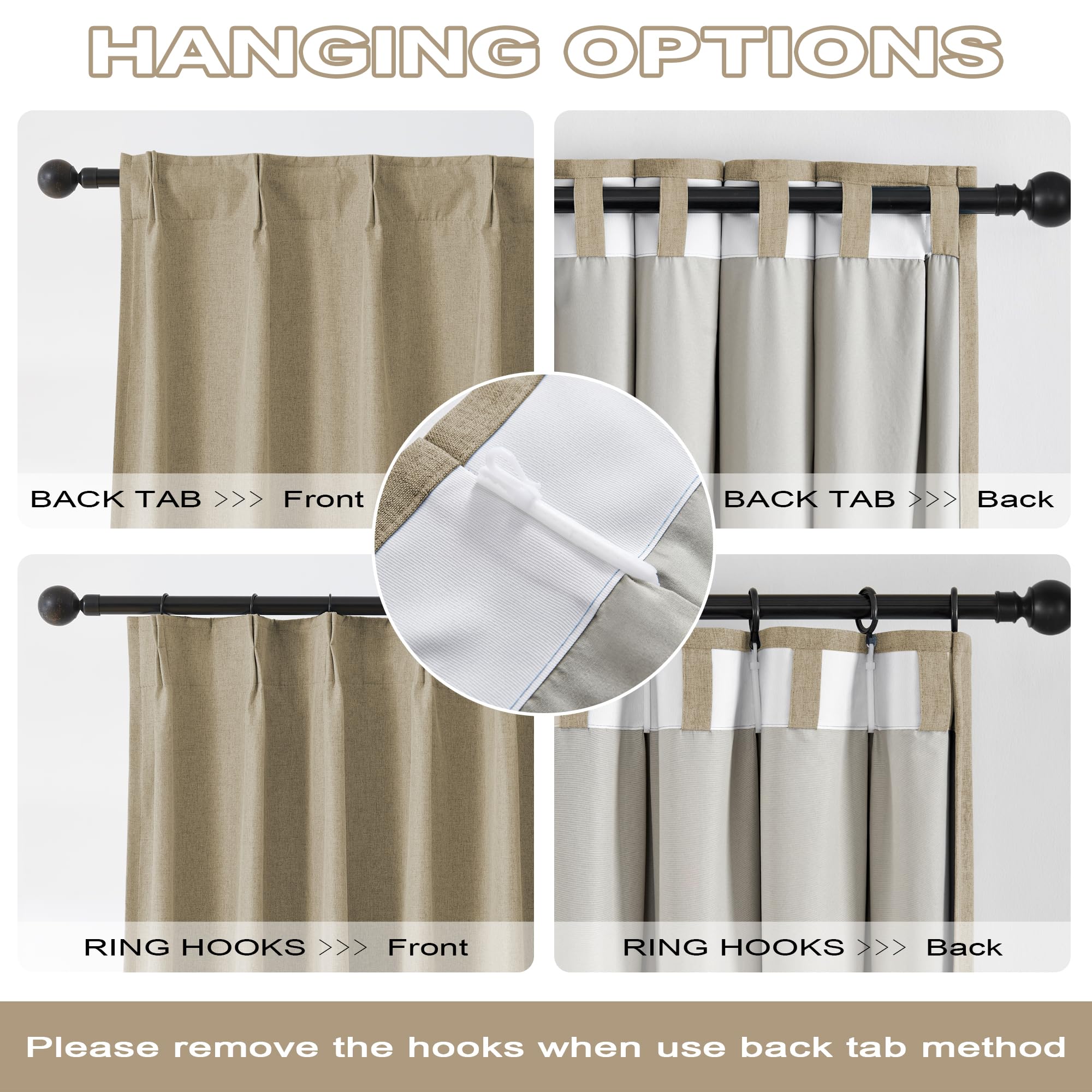 Dualife Luxury Blackout Curtains For Bedroom 96 Inches Long Taupe, Pinch Pleated Linen Blend Farmhouse 100% Blackout Thermal Ins