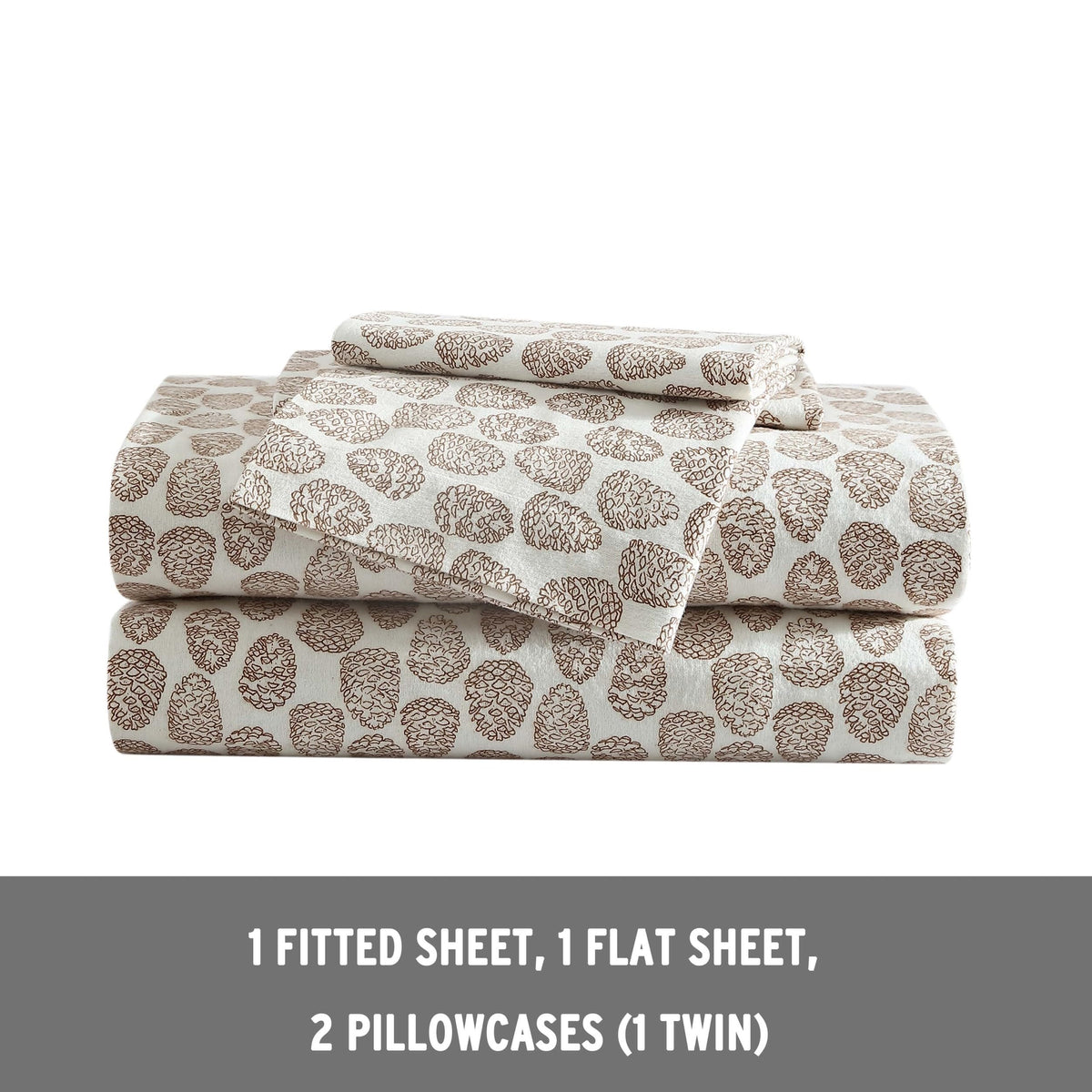 Eddie Bauer - Twin Sheets, Cotton Flannel Bedding Set, Brushed For Extra Softness, Cozy Home Decor (Little Creek Pine Cone Beige, Twin)