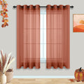 Autumn Rust Sheer Curtains 63 Inches Long for Bedroom Living Room Grommet Boho Airy See Through Faux Linen Bohemian Terracotta O