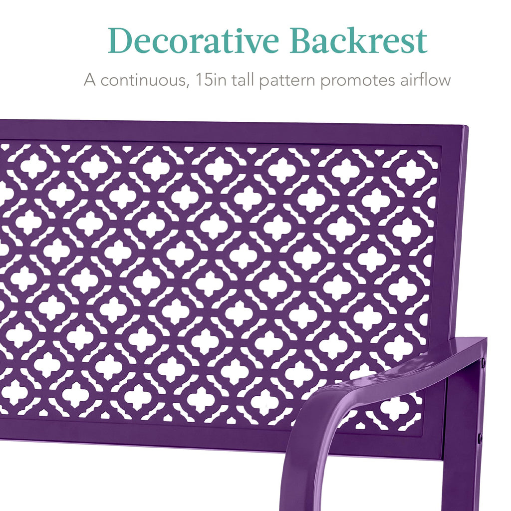Best Choice Products Outdoor Bench 2-Person Metal Steel Benches Furniture For Garden, Patio, Porch, Entryway W/Geometric Backrest, 790Lb Capacity - Dark Purple