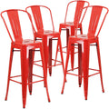 4 Pk. 30 High Red Metal Indoor-Outdoor Barstool with Back