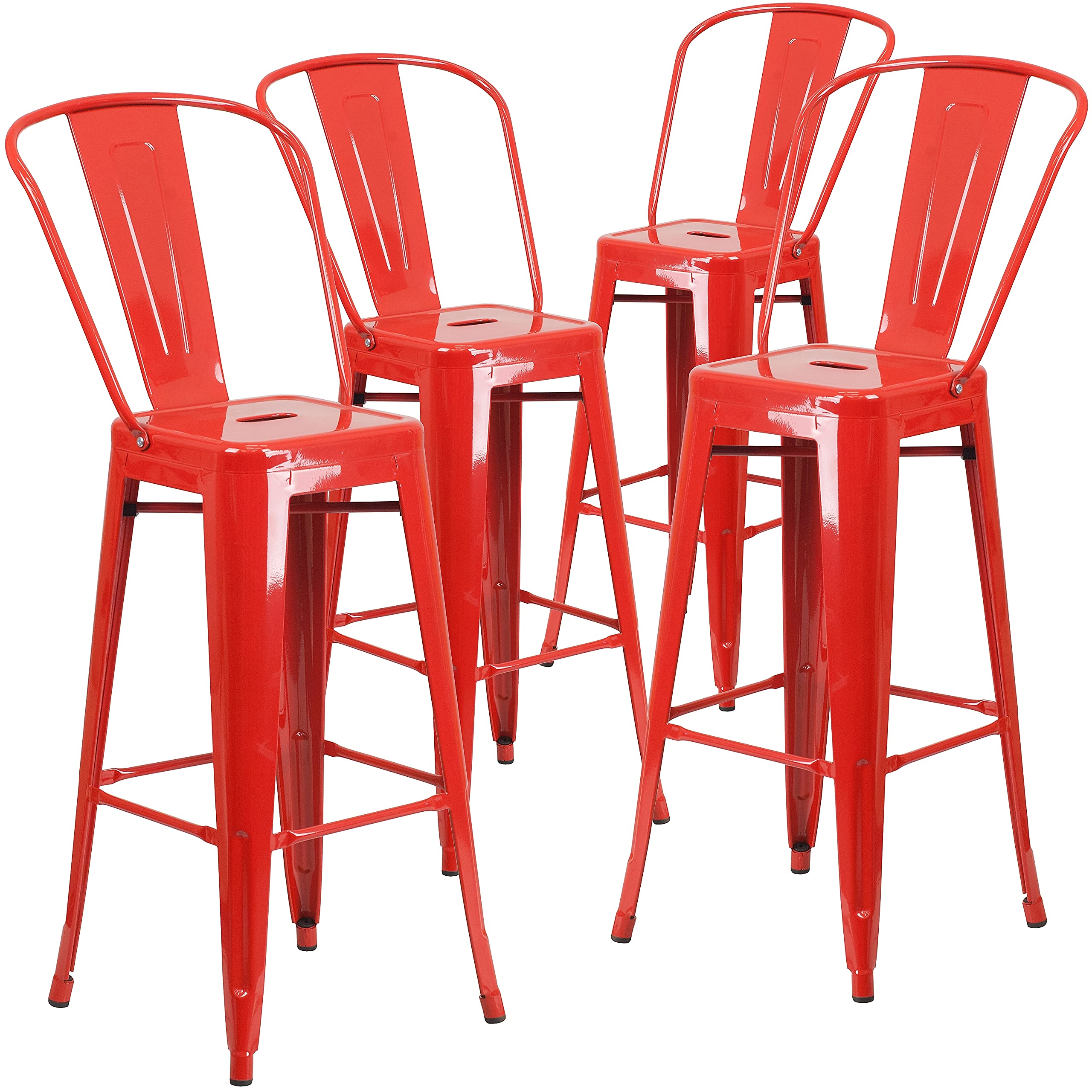 4 Pk. 30 High Red Metal Indoor-Outdoor Barstool with Back