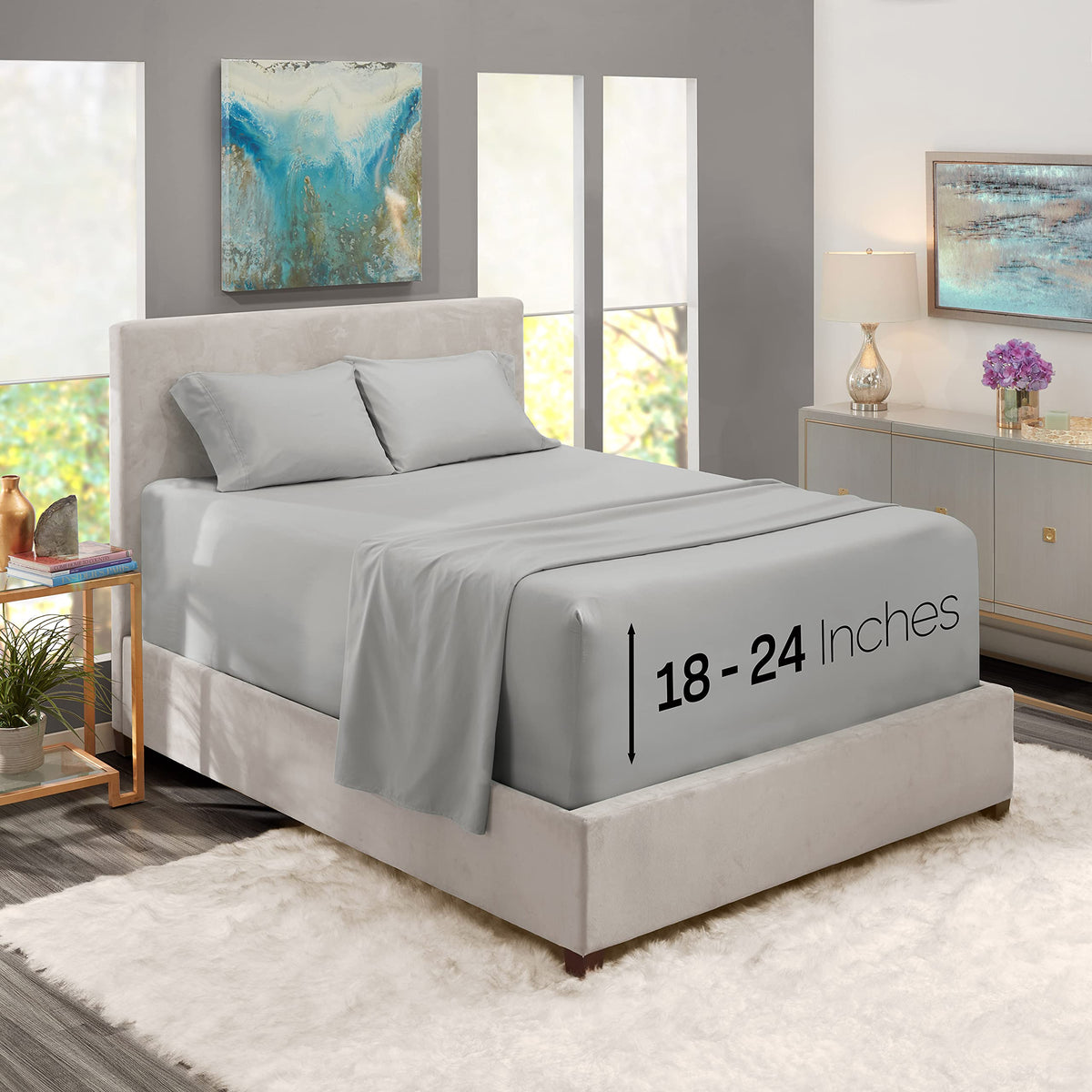 Nestl Extra Deep Pocket Sheets  Fits Mattress 1824 Inches Deep, Extra Deep Pocket King Size Sheets Sets, 4 Piece King Size She