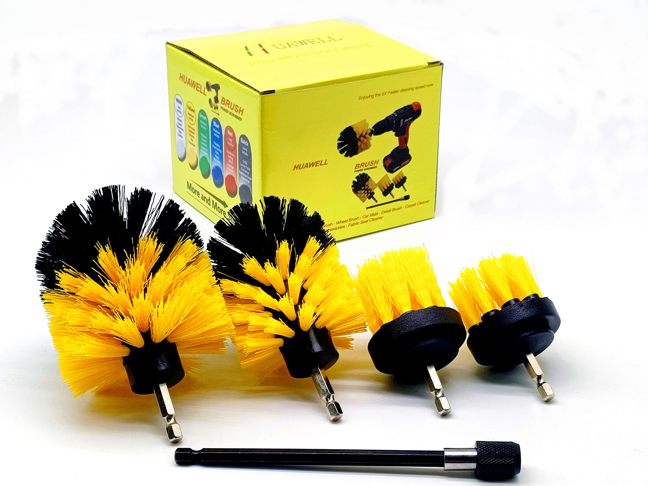 5 Pieces Different Size Cleaning Supplies Drill Brush Attachment Kit with 6 Inch Extender Power Scrubber/Toilet Brush/Bathroom S