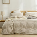 Bestouch Duvet Cover Set 100% Washed Cotton Linen Feel Super Soft Comfortable Chic Lightweight 3 Pcs Home Bedding Set Solid Almo